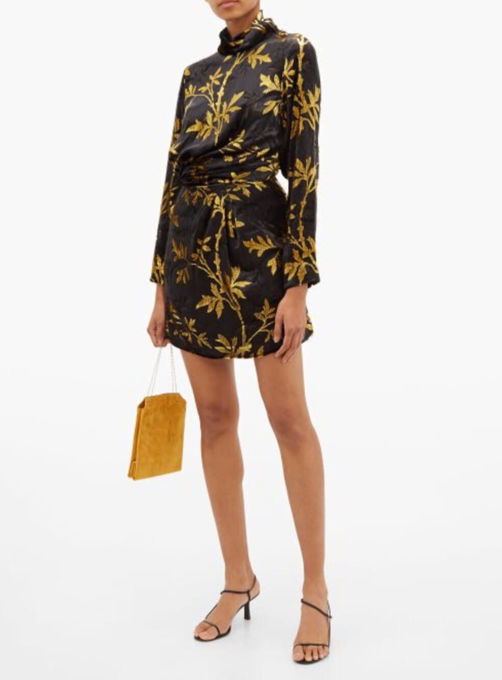 NWT Dodo Bar Or Black Metallic Gold Anita Velvet Turtleneck Dress Size 44/US 8